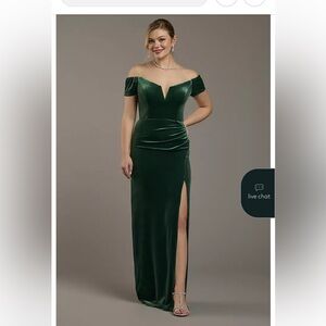 David’s bridal Dark Green Strapless Velvet Dress